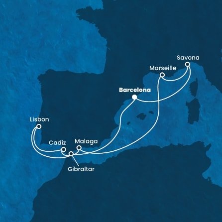 Španělsko, Velká Británie, Portugalsko, Francie, Itálie z Barcelony na lodi Costa Diadema