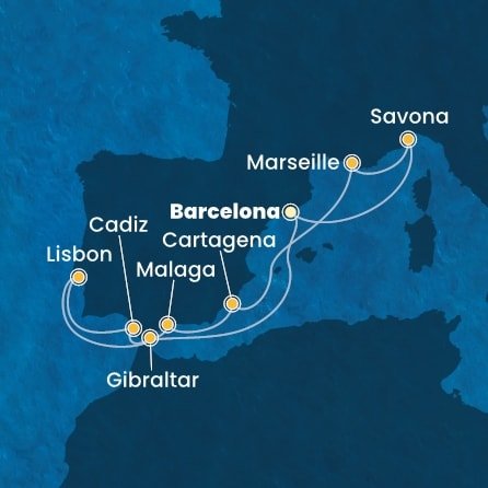 Španělsko, Portugalsko, Velká Británie, Francie, Itálie z Barcelony na lodi Costa Diadema