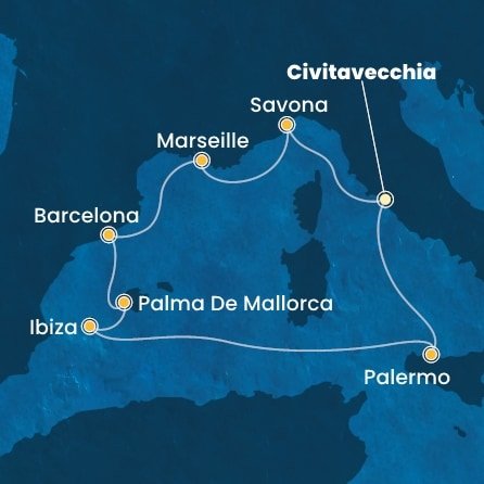 Itálie, Francie, Španělsko z Civitavecchia na lodi Costa Smeralda