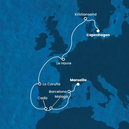 Dánsko, Norsko, Francie, Španělsko z Kodaně na lodi Costa Diadema