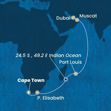 Jihoafrická republika, , Mauricius, Omán, Spojené arabské emiráty z Kapského Města na lodi Costa Smeralda