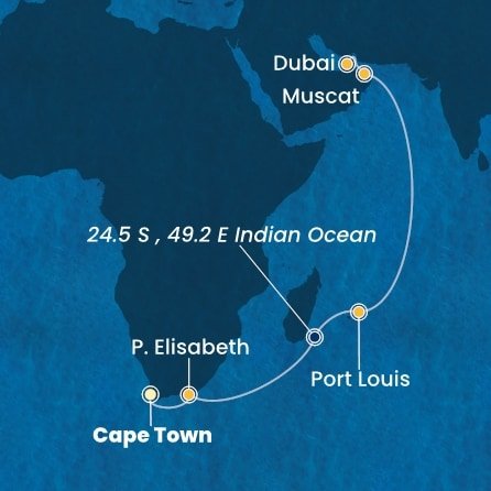 Jihoafrická republika, , Mauricius, Omán, Spojené arabské emiráty z Kapského Města na lodi Costa Toscana