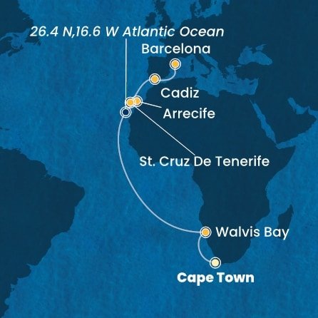 Jihoafrická republika, Namibie, Španělsko z Kapského Města na lodi Costa Toscana