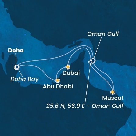 Katar, Spojené arabské emiráty, Omán,  z Dohy na lodi Costa Smeralda