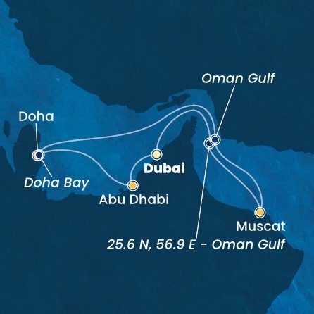 Spojené arabské emiráty, Omán, , Katar z Dubaje na lodi Costa Smeralda