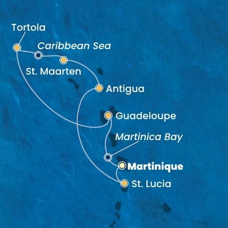 Martinik, Zámořské společenství Francie, Guadeloupe, Britské Panenské ostrovy, , Svatý Martin, Antigua a Barbuda, Svatá Lucie z Fort-de-France, Martinik na lodi Costa Fortuna