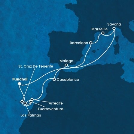 Portugalsko, Španělsko, Francie, Itálie, Maroko z Funchalu na lodi Costa Diadema