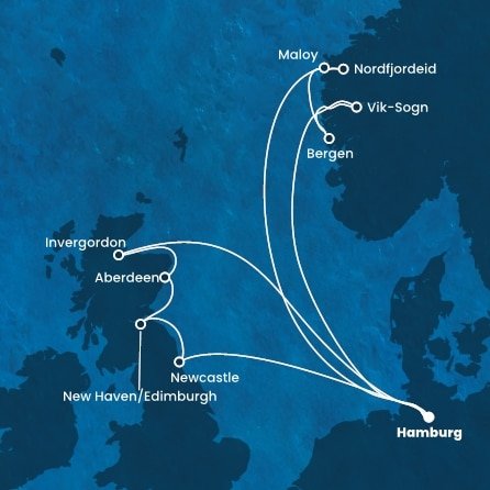 Německo, Velká Británie, Norsko z Hamburku na lodi Costa Favolosa