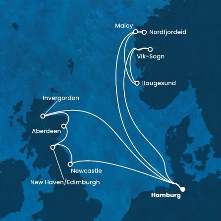 Německo, Velká Británie, Norsko z Hamburku na lodi Costa Favolosa