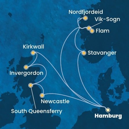 Německo, Velká Británie, Norsko z Hamburku na lodi Costa Favolosa