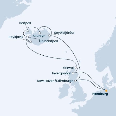 Německo, Velká Británie, Island z Hamburku na lodi Costa Favolosa