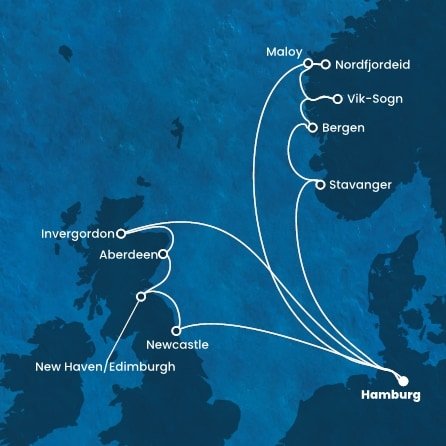 Německo, Norsko, Velká Británie z Hamburku na lodi Costa Favolosa