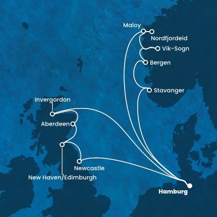 Německo, Norsko, Velká Británie z Hamburku na lodi Costa Favolosa