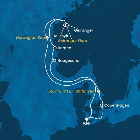 Německo, Dánsko, , Norsko z Kielu na lodi Costa Diadema