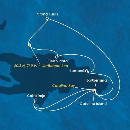 Dominikánská republika, Zámořské území Velké Británie,  z La Romany na lodi Costa Fascinosa
