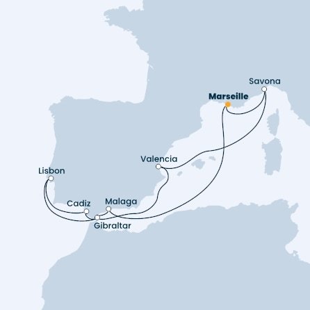 Francie, Španělsko, Portugalsko, Velká Británie, Itálie z Marseille na lodi Costa Favolosa