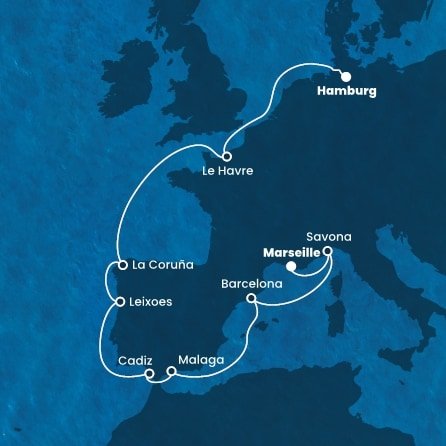 Francie, Itálie, Španělsko, Portugalsko, Německo z Marseille na lodi Costa Favolosa