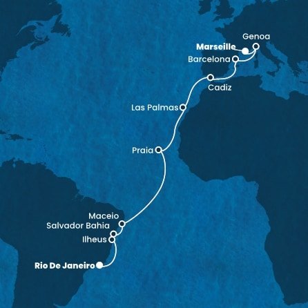 Francie, Itálie, Španělsko, Kapverdy, Brazílie z Marseille na lodi Costa Diadema