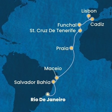 Brazílie, Kapverdy, Španělsko, Portugalsko z Rio de Janeira na lodi Costa Diadema