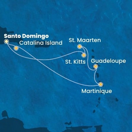 Dominikánská republika, Martinik, Guadeloupe, Svatý Martin, Svatý Kryštof a Nevis ze Santo Dominga na lodi Costa Fascinosa