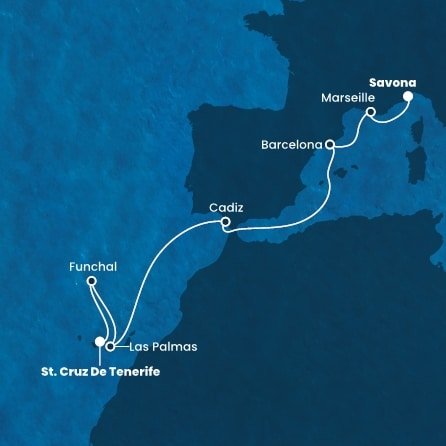 Itálie, Francie, Španělsko, Portugalsko ze Savony na lodi Costa Fortuna