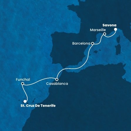 Španělsko, Portugalsko, Maroko, Francie, Itálie z Tenerife na lodi Costa Fortuna