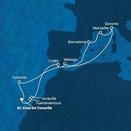 Španělsko, Portugalsko, Francie, Itálie z Tenerife na lodi Costa Diadema
