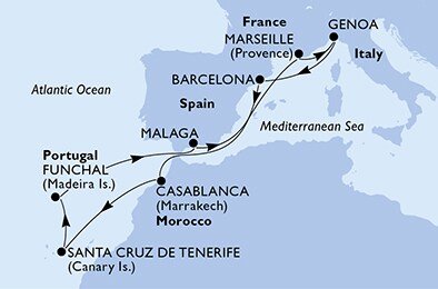 Portugalsko, Španělsko, Francie, Itálie, Maroko z Funchalu na lodi MSC Poesia