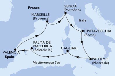 Francie, Itálie, Španělsko z Marseille na lodi MSC Seaside