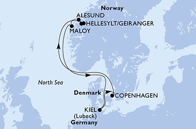 Německo, Dánsko, Norsko z Kielu na lodi MSC Euribia