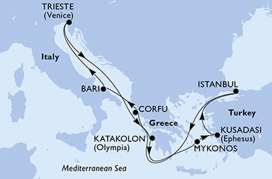 Itálie, Řecko, Turecko na lodi MSC Splendida
