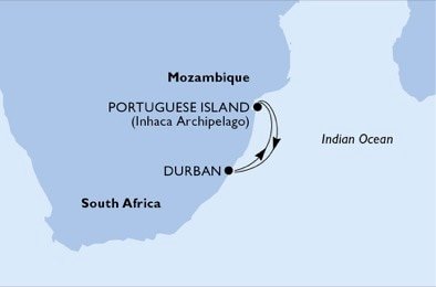 Jihoafrická republika, Mosambik z Durbanu na lodi MSC Splendida