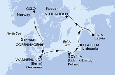 Norsko, Dánsko, Německo, Polsko, Litva, Lotyšsko, Švédsko z Osla na lodi MSC Poesia