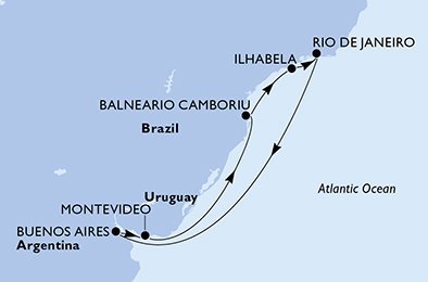 Uruguay, Brazílie, Argentina z Montevidea na lodi MSC Poesia