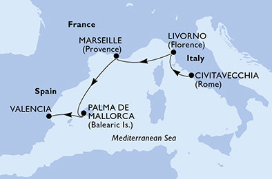 Itálie, Francie, Španělsko z Civitavecchia na lodi MSC Lirica