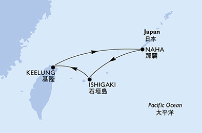 Tchaj-wan, Japonsko z Keelungu (Taipeje) na lodi MSC Bellissima