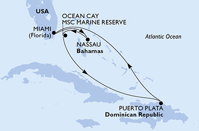 USA, Bahamy, Dominikánská republika z Miami na lodi MSC Seaside