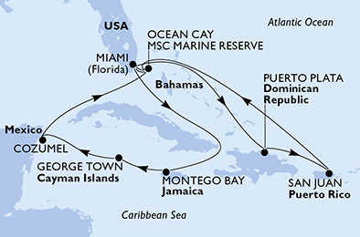 USA, Dominikánská republika, Bahamy, Jamajka, Kajmanské ostrovy, Mexiko z Miami na lodi MSC Seascape