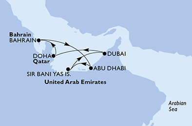 Spojené arabské emiráty, Katar, Bahrajn z Abu Dhabi na lodi MSC Euribia