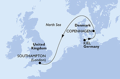 Německo, Dánsko, Velká Británie z Kielu na lodi MSC Euribia