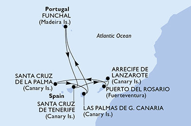 Španělsko, Portugalsko z Tenerife na lodi MSC Musica