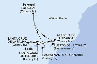 Španělsko, Portugalsko z Tenerife na lodi MSC Musica