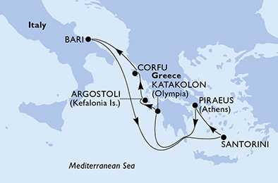 Itálie, Řecko z Bari na lodi MSC Sinfonia