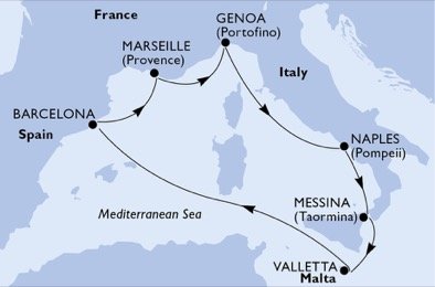 Itálie, Malta, Španělsko, Francie z Neapole na lodi MSC World Europa