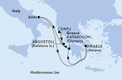 Řecko, Itálie z Pirea na lodi MSC Sinfonia