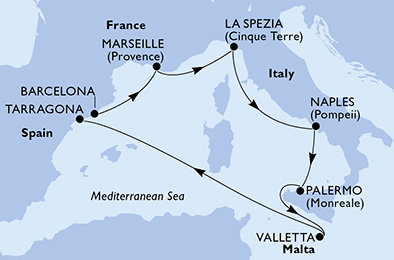 Španělsko, Francie, Itálie, Malta z Barcelony na lodi MSC Magnifica