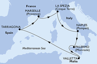 Itálie, Malta, Španělsko, Francie z Neapole na lodi MSC Magnifica