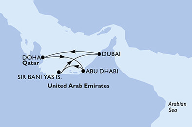 Spojené arabské emiráty, Katar z Dubaje na lodi MSC Euribia