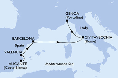 Španělsko, Itálie z Alicante na lodi MSC Magnifica