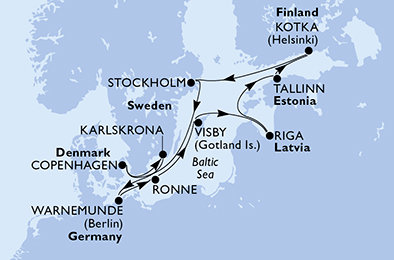 Německo, Dánsko, Švédsko, Lotyšsko, Estonsko, Finsko z Warnemünde na lodi MSC Magnifica